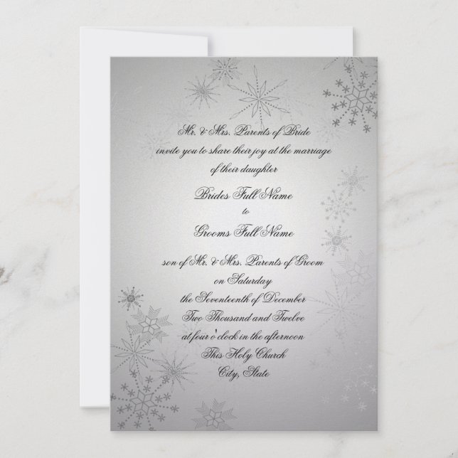Invitation Mariage des flocons d'argent (Devant)