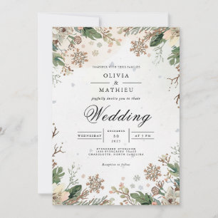 Invitation Mariage des flocons de neige botaniques d'hiver