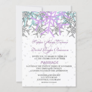 Invitation Mariage des flocons d'hiver en argent violet