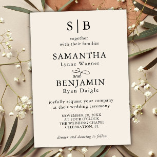 Invitation Mariage des initiales de monogramme ivoire classiq