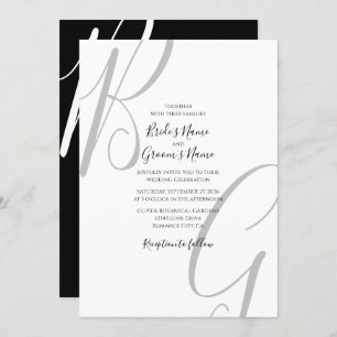 Invitation Mariage des initiales du monogramme noir et blanc