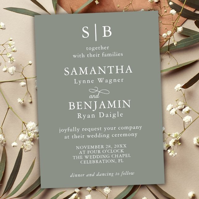 Invitation Mariage des initiales Monogramme vert de la série  (Créateur téléchargé)