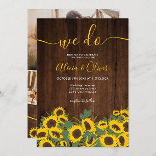 Invitation mariage des initiales photo en bois de tournesol r