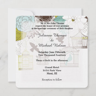 Invitation Mariage des oiseaux et des cages d'oiseaux