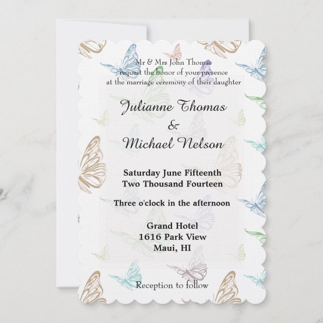 Invitation Mariage des papillons Pastel (Devant)