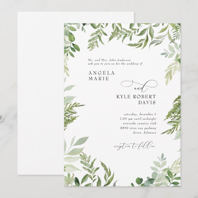 Invitation Mariage des parents d'eucalyptus à l'aquarelle mod (Devant / Derrière)