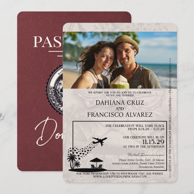 Invitation Mariage des passeports de la République Dominicain (Devant / Derrière)