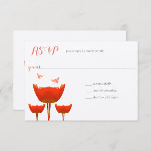 Invitation Mariage des pavots orange et des abeilles bourdes