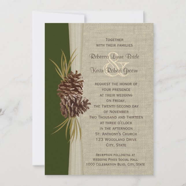 Invitation Mariage des pins de bois (Dos)