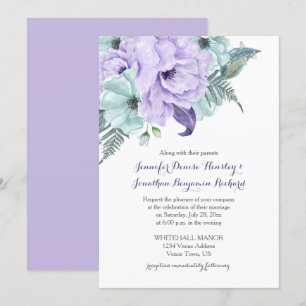 Invitation Mariage des pivoines d'aquarelle de lavande et de