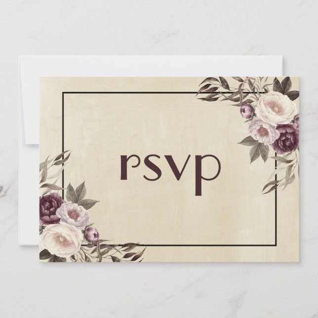 Invitation Mariage des pivoines violettes profondes RSVP (Devant)