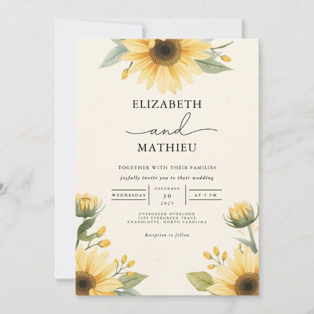 Invitation Mariage des plantes de tournesol doré (Devant)