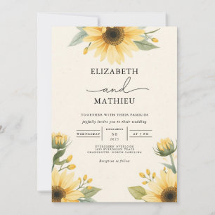 Invitation Mariage des plantes de tournesol doré
