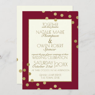 Invitation Mariage des points Confetti Bourgogne et Or