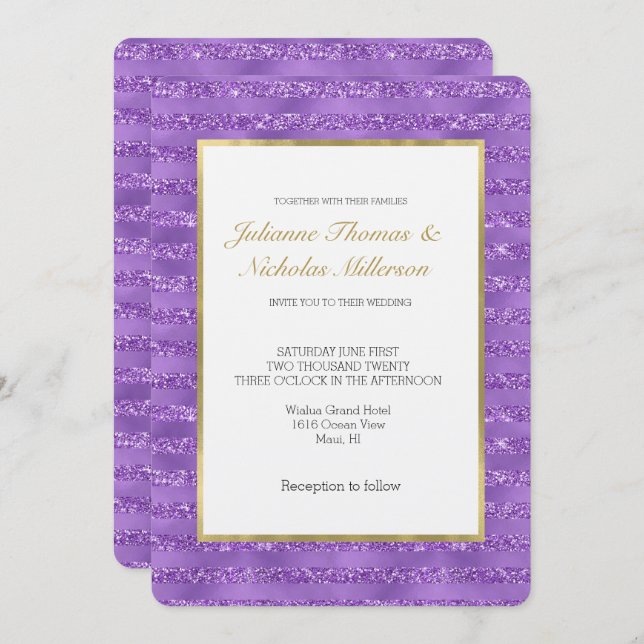 Invitation Mariage des rayures de la glycérine violette (Devant / Derrière)