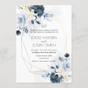 Invitation Mariage des Roses du jardin bleu Dusty