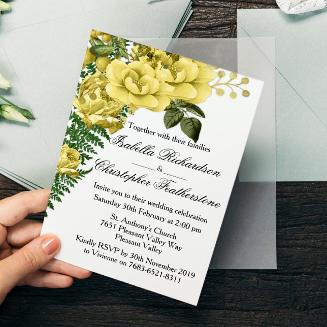 Invitation Mariage des roses et des fougères jaunes (Créateur téléchargé)