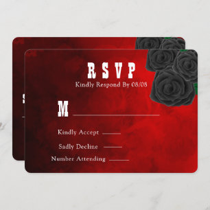 Invitation Mariage des Roses rouges et noirs RSVP
