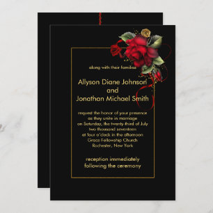 Invitation Mariage des Roses Rouges Profondes et verdoyantes 