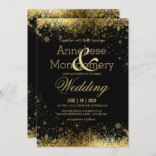 Invitation Mariage des Snowflakes noir et or