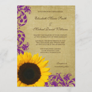 Invitation Mariage des tourbières violettes de tournesol russ