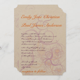 Invitation Mariage des tourbillons et des coeurs orange et vi