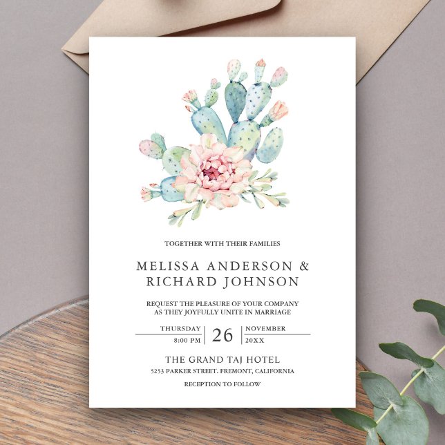 Invitation Mariage Désert Floral Terreux Cactus Doux (Créateur téléchargé)