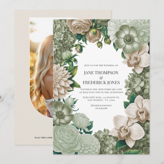 Invitation Mariage Désert Sage, Brume d'Aloe & Beige Sandston (Devant / Derrière)