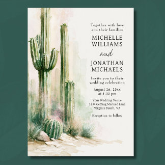Invitation Mariage Désertique Sud-Ouest au Cactus Aquarelle