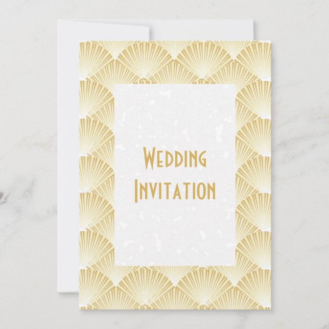 Invitation Mariage design Art déco couleur or (Devant)