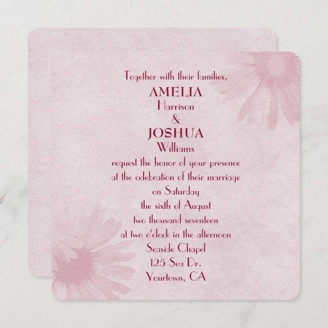 Invitation mariage design rose pâle (Devant / Derrière)