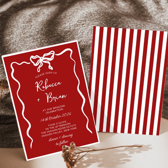 Invitation Mariage d'esquisse de ruban à ruban à main rouge (Créateur téléchargé)