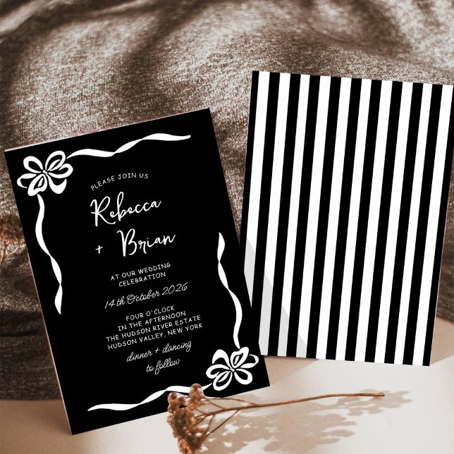 Invitation Mariage d'esquisse de ruban noir à main dessinée (Créateur téléchargé)