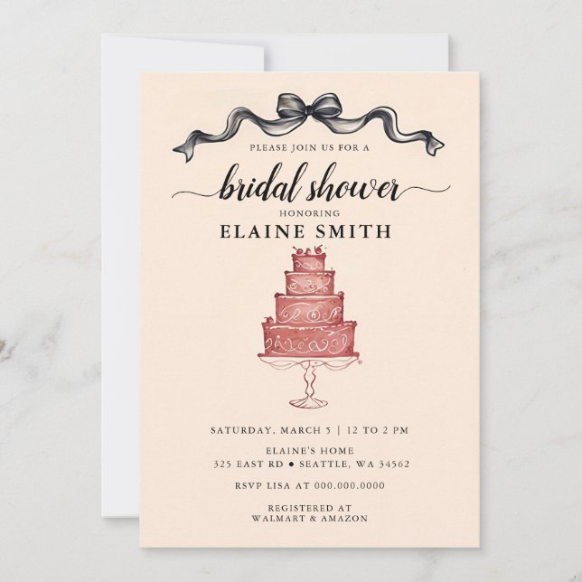 Invitation Mariage Dessiné à la Main avec Nœud Coquette (Devant)