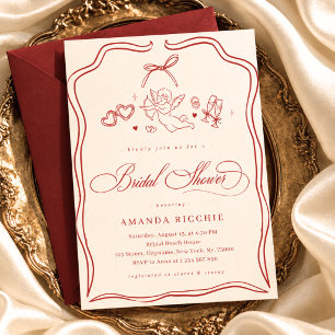 Invitation Mariage Dessiné à la Main Cherub Cupid Vintage Sho