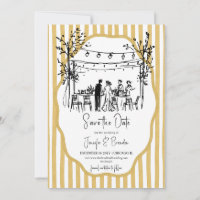 Mariage dessiné à la main rayé moutarde