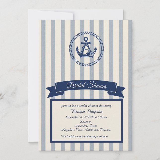 Invitation Mariage destination Anchor Stripe Maritime shower  (Devant)
