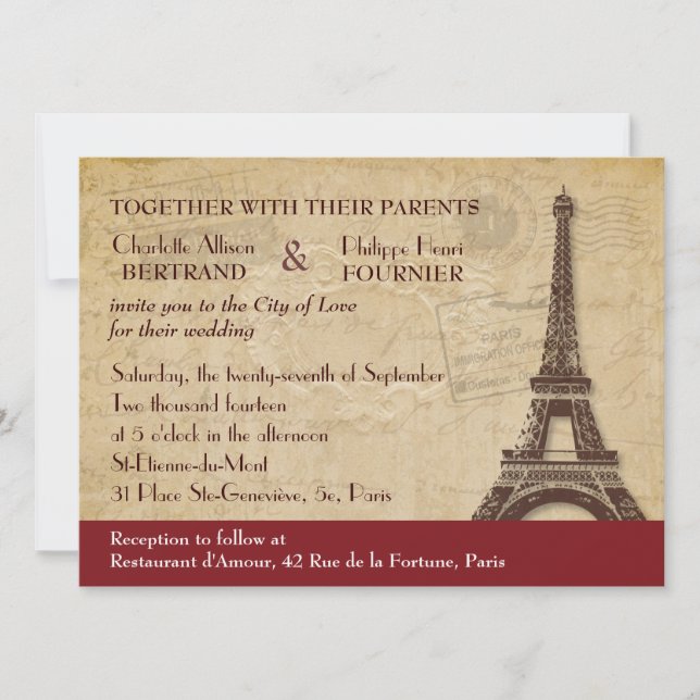 Invitation Mariage Destination Paris (Devant)