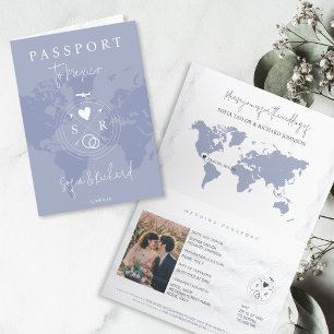 Invitation Mariage Destination Passeport Dusty Blue World Car