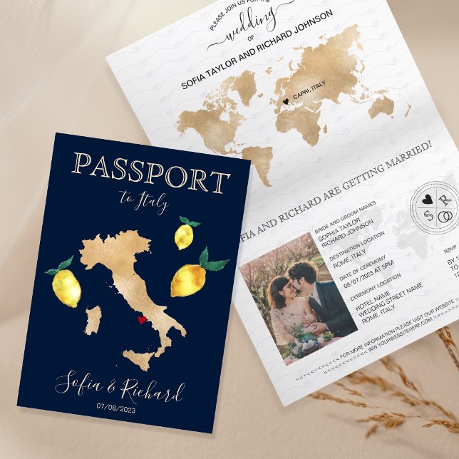 Invitation Mariage Destination Passeport Gold Capri Italie (Créateur téléchargé)
