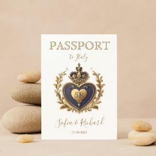 Invitation Mariage Destination Passport Gold Crest
