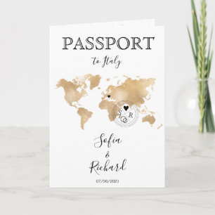 Invitation Mariage Destination Passport Gold World Code QR