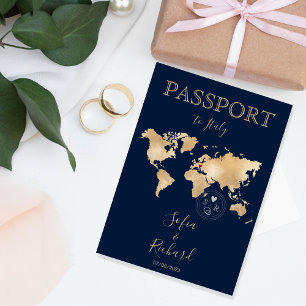 Invitation Mariage Destination Passport Gold World Map Invita
