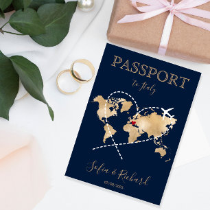 Invitation Mariage Destination Passport Gold World Map Invita