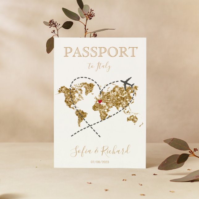 Invitation Mariage Destination Passport Gold World Map Invita (Créateur téléchargé)