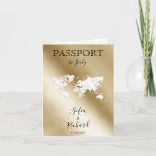 Invitation Mariage Destination Passport Gold World Map Marble
