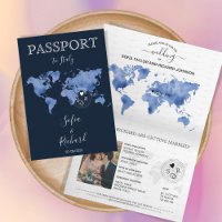 Mariage Destination Passport Marine Blue World Map
