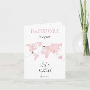 Invitation Mariage Destination Passport Pink World Map Marbre