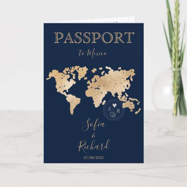 Invitation Mariage Destination Passport World Map Code QR (Devant)