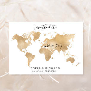 Invitation Mariage Destination World Map Gold Removable Heart
